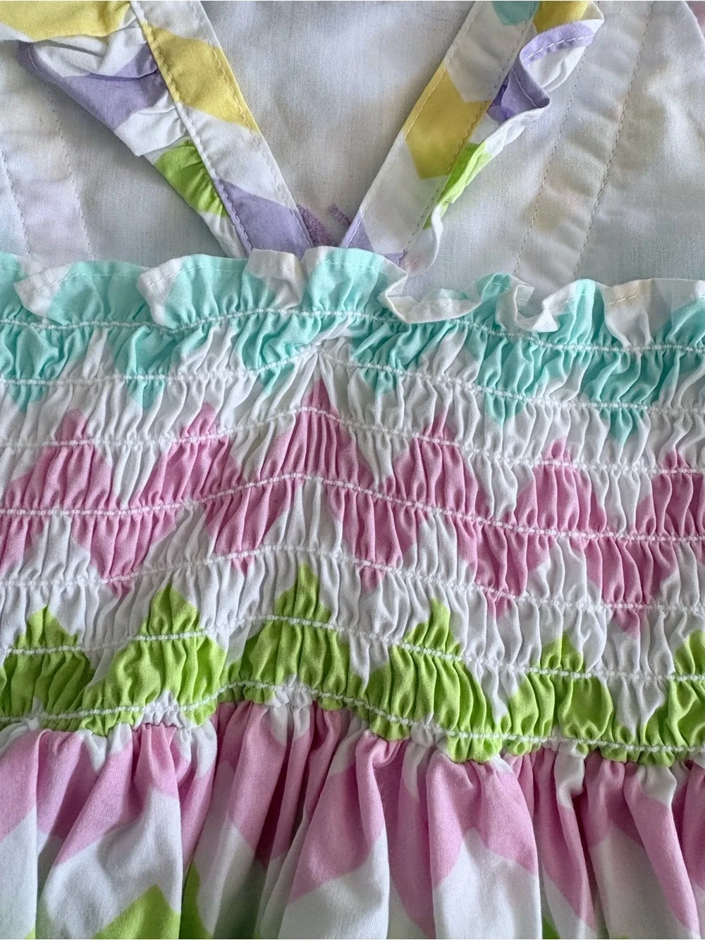Kelly’s Kids Vintage Girls Pastel Chevron Stripe Easter Dress “C” Monogram 6 7